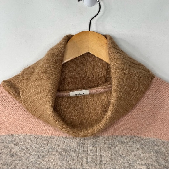 Debut Womans Striped Sweater Cowl Neck Cozy Soft Pink Grey Brown Size S/M - Picture 3 of 8